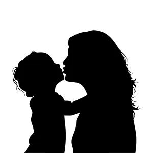 Silhouette Mother & Child Kiss - Black Outline