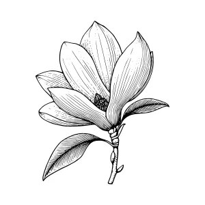 Vintage Magnolia Flower Illustration - Black & White