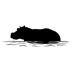 Silhouette Hippo in Water - Minimalist Vector