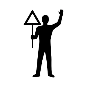 Silhouette Figure Holding Stop Sign - Vector Illustration