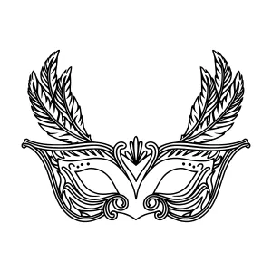 Elegant Venetian Mask with Feathers - Black & White Vector