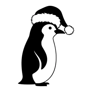 Black & White Penguin Santa Illustration