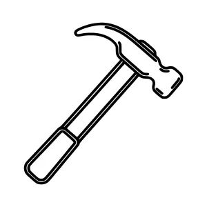 Line Art Hammer Icon - Black Outline