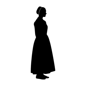 Silhouette Woman in Victorian Dress - Black Outline