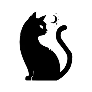 Silhouette Cat Moon Stars Vector Graphic