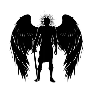 Silhouette Angel Guardian - Black & White Vector