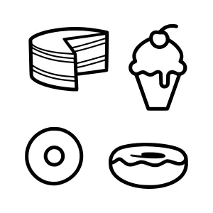 Dessert Icons - Cake, Cupcake, Donut Outline
