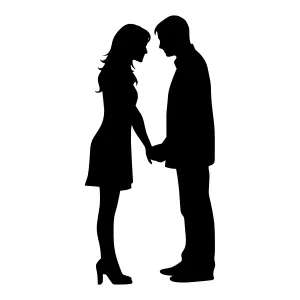 Silhouette Couple Holding Hands - Vector Illustration