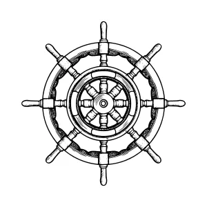 Vintage Ship Wheel Illustration - Black & White