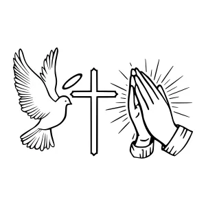 Dove & Cross Prayer Hands - Line Art Illustration