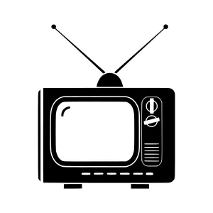Vintage Television Icon - Black & White Outline