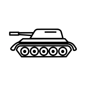 Military Tank Icon - Black Line Art Vector