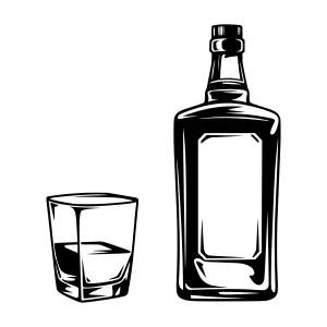 Black & White Whiskey Bottle and Glass Illustration