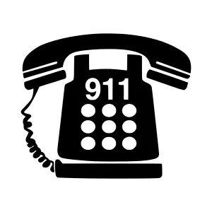 911 Phone Icon - Black Silhouette Vector