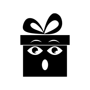 Surprised Gift Box Icon - Black & White Vector