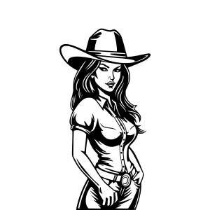 Vintage Cowgirl Illustration - Black & White Vector