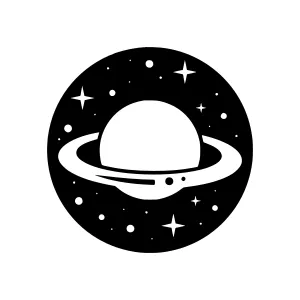 Black & White Saturn Planet Illustration