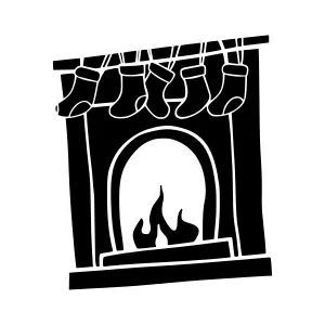 Black & White Christmas Fireplace Silhouette