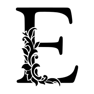 Elegant Black Letter E with Floral Vines