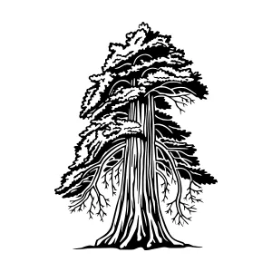 Vintage Tree Silhouette Black & White Illustration