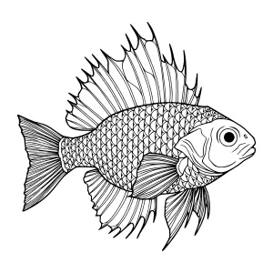 Detailed Ornamental Fish Illustration - Black & White