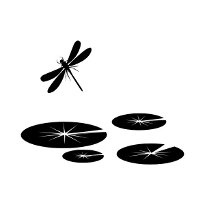 Black Dragonfly on Lily Pads - Vector Illustration