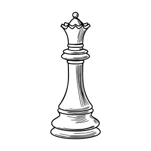 Chess Queen Sketch - Black & White Line Art