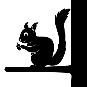 Silhouette Squirrel Eating Nut - Minimalist Vector