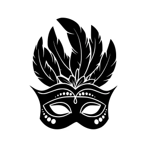 Black Masquerade Mask with Feathers - Vector Illustration