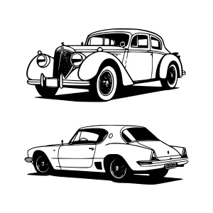 Vintage Car Illustration - Black & White Retro Style