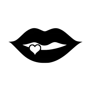 Black Lips with Heart Icon - Vector Illustration