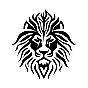 Lion Tribal Head Silhouette Black & White