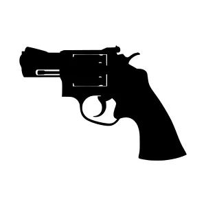 Silhouette Revolver Gun Black on White