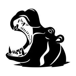 Black Silhouette Hippo Roar - Vector Illustration
