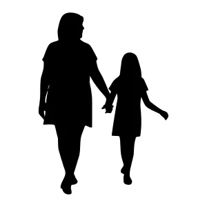 Silhouette Mother & Daughter Walking Hand in Hand
