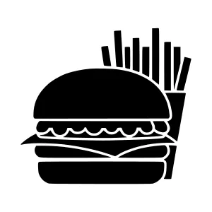 Burger & Fries Icon - Black Silhouette