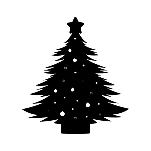 Black Christmas Tree Silhouette with Snowflakes