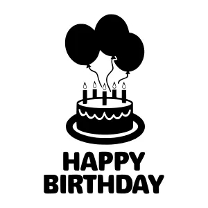 Happy Birthday Cake Icon - Black & White Vector
