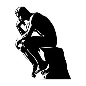 Silhouette of Thinker Statue - Black & White Illustration