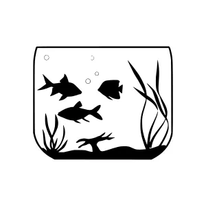 Black Silhouette Fish Tank Illustration