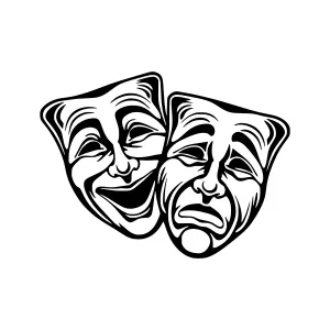 Tragedy & Comedy Masks - Black Silhouette