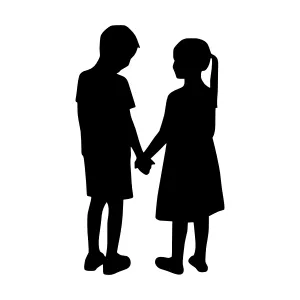 Silhouette Children Holding Hands - Minimalist Design
