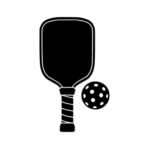 Pickleball Paddle & Ball Icon - Black Silhouette