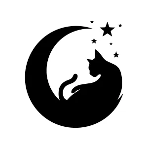 Silhouette Cat Under Moon with Stars