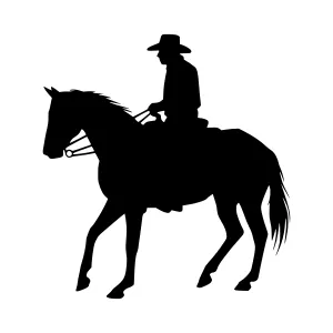 Silhouette Cowboy Riding Horse - Vector Graphic