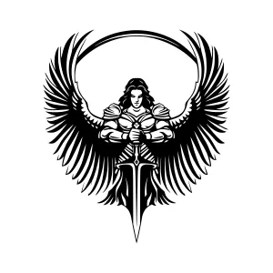 Angel Warrior Illustration - Black & White Emblem
