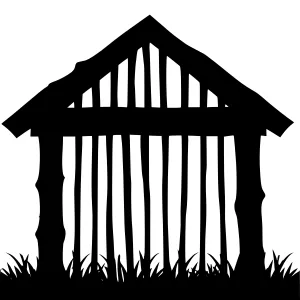 Black Barn Silhouette on Grass