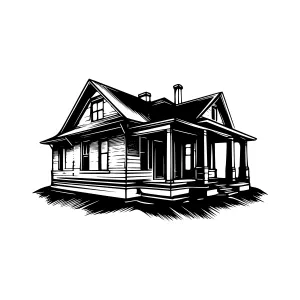 Vintage Black & White House Illustration