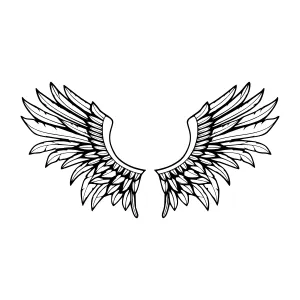 Vintage Wing Illustration - Black & White Outline