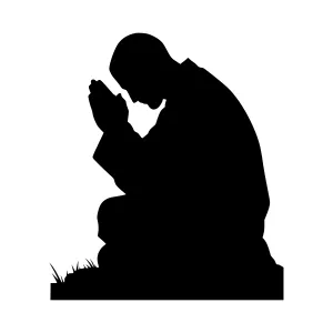 Silhouette Man Kneeling in Prayer - Minimalist Design